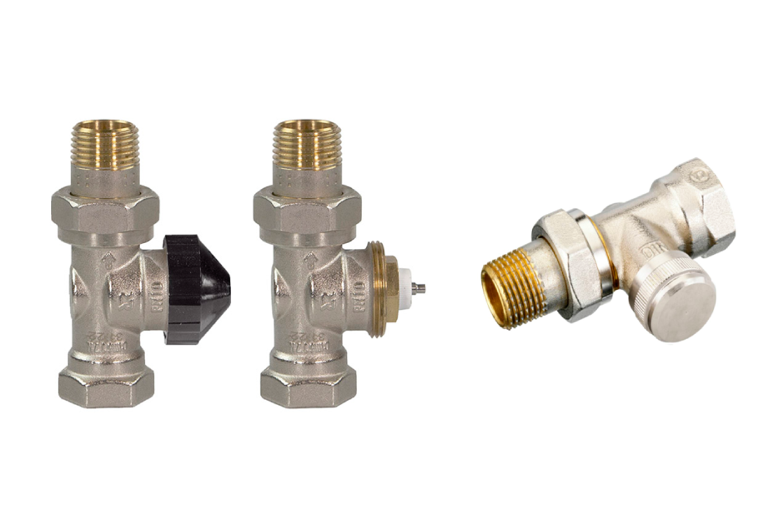 Комплект для двухтрубной системы отопления для радиаторов или конвекторов отопления с боковым подключением: клапан терморегулирующий 013G7014R + клапан запорный прямой 003L0144R